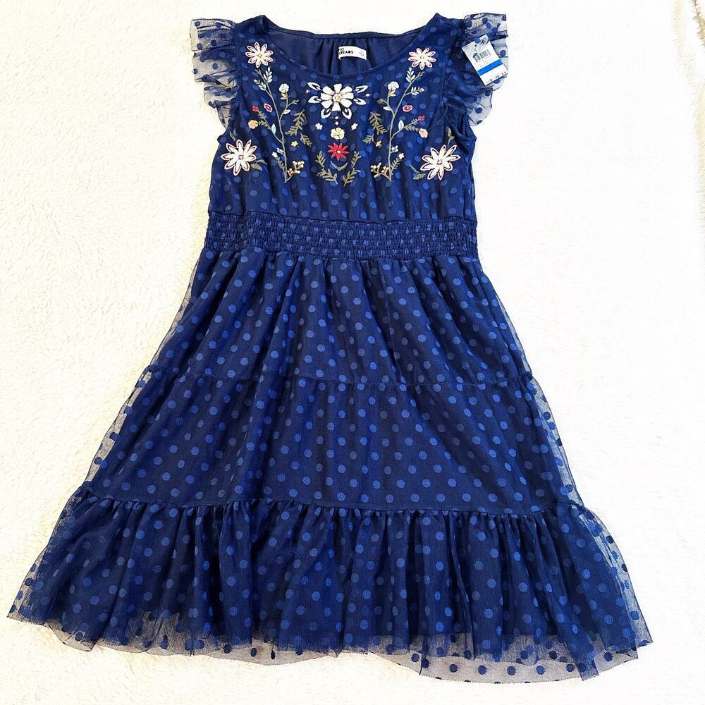 New Epic Threads Floral Dress sz XL Navy Blue Polka Dot Floral Dress